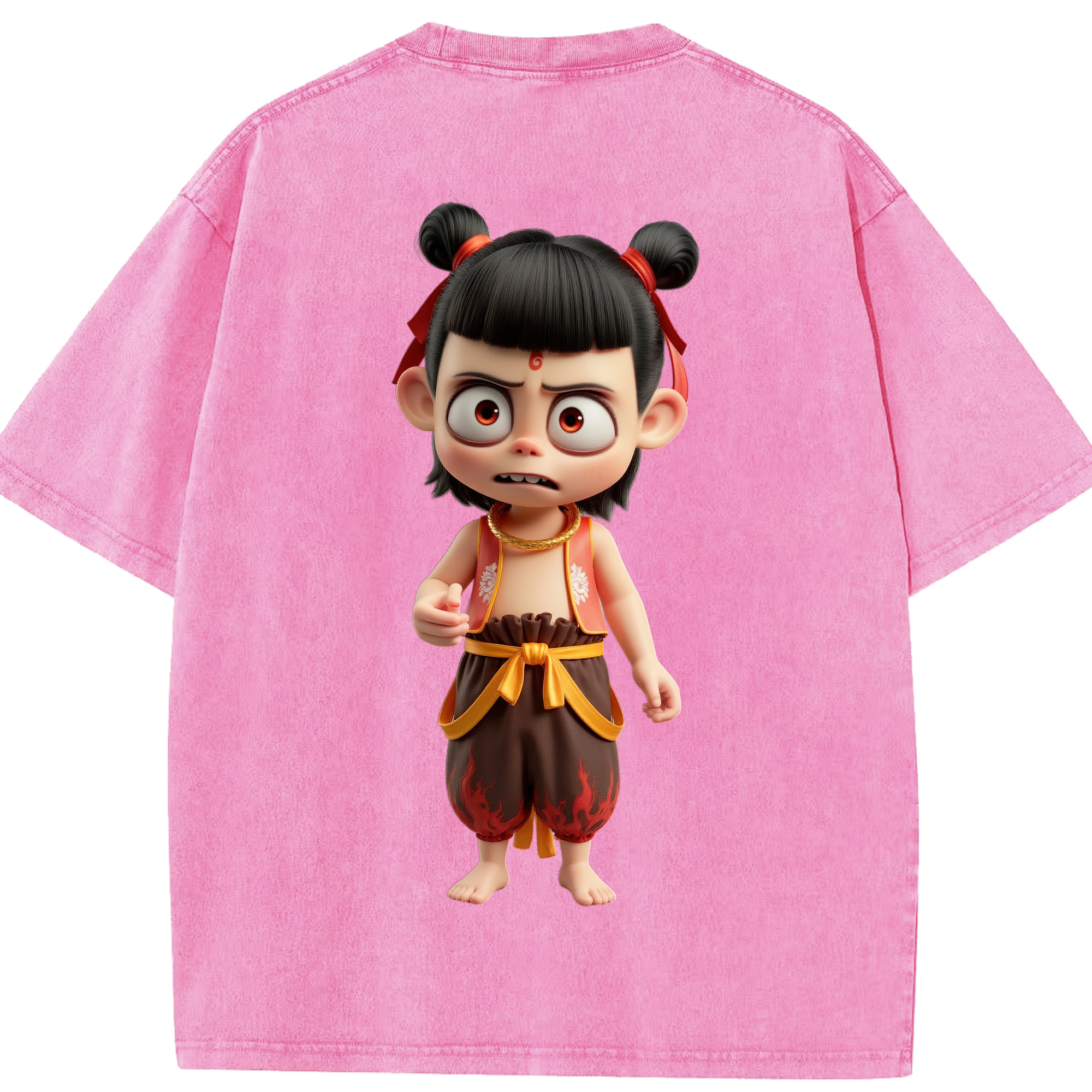 （画像用） Ne Zha 2 ナタ 魔童の大暴れ 綿100% ヴィンテージ風 半袖Tシャツ（背面プリント）